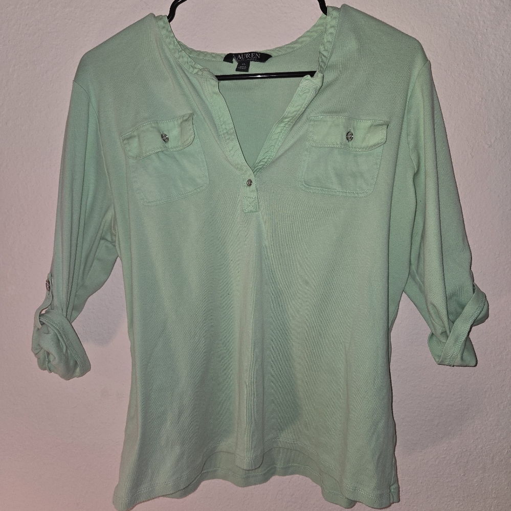 Mint green Ralph Lauren 3/4 sleeve blouse size XL